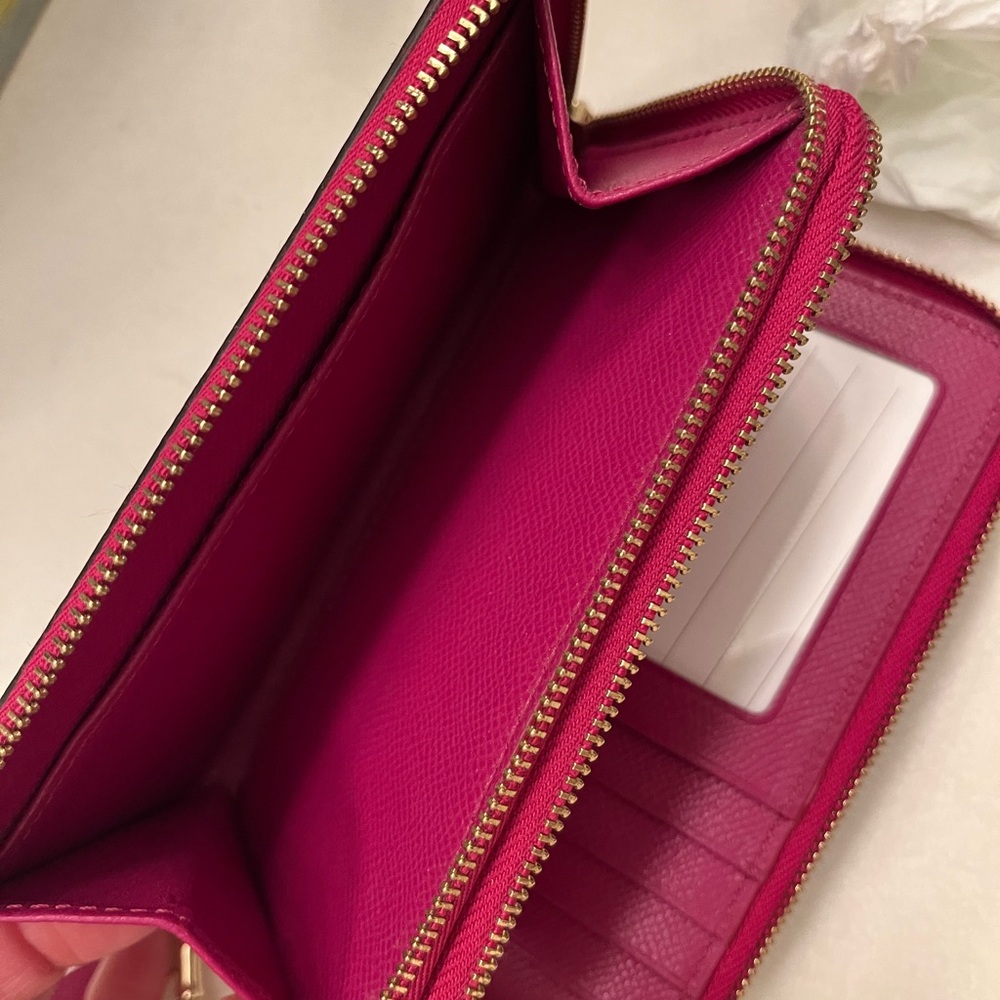 Coach Double Zip Wallet Signature Print w/Deep Magenta EUC double zip wristlet - Picture 4 of 7
